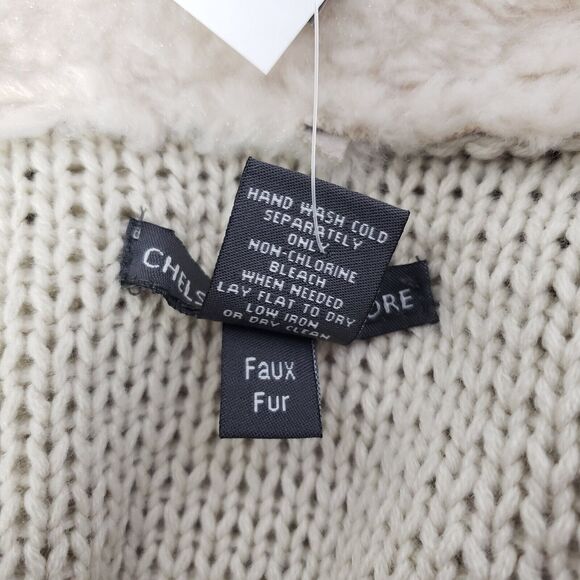 Chelsea & Theodore Cardigan Sweater Size XL Beige Faux-Fur Suede Open-Front Knit - Picture 9 of 9